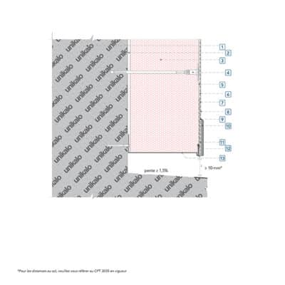 Coupe technique : Départ sur balcon, coursive, loggia, terrasse, trottoir - pente vers l'extérieur