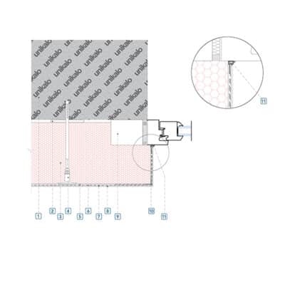 Coupe technique : Raccord sur menuiserie en applique extérieur sur le support