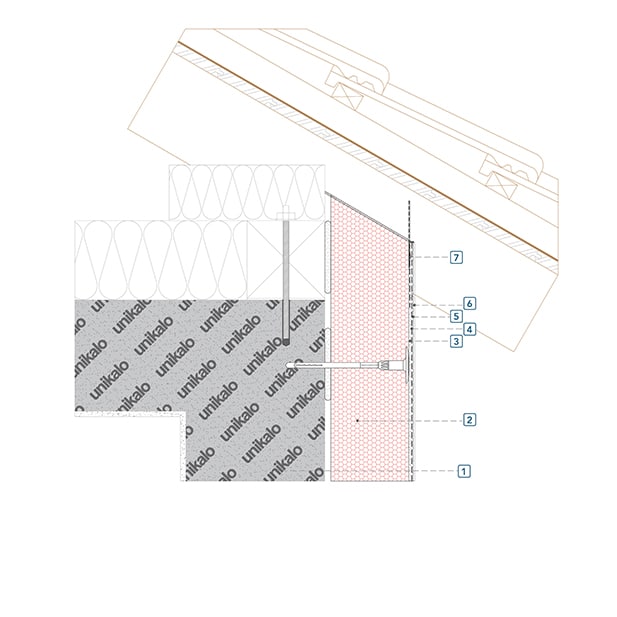 Coupe technique : Raccord d'une ITE en sous toiture avec ventilation