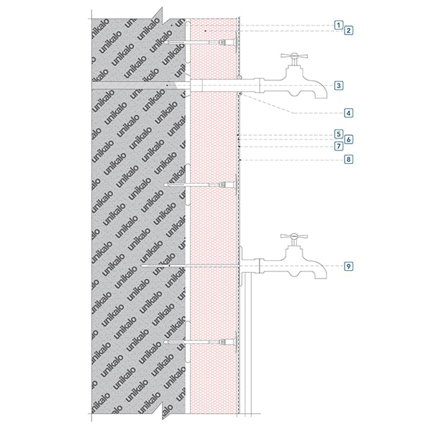 Coupe technique : Fixation Robinet exterieur